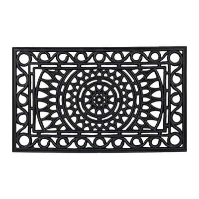 Image of Relaxdays Rectangular iron look Doormat, 45 x 75 cm, Door Mat Inside &amp; Outside, Non Slip, Shoe Wiper, Black, Rubber, 45x75cm