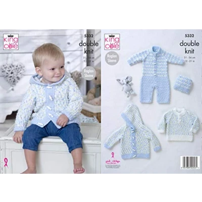 Image of King Cole 5332 Knitting Pattern. Sweater, All in One, Jacket &amp; Hat Cherish Dash, Cherished DK for Baby