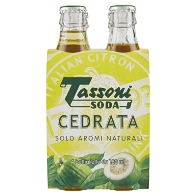 Image of Cedrata Tassoni Soda 4x 180ml Glass Bottles Refreshing Italian Sparkling Drink Best Served Over Ice with a Slice of Lemon Traditional Soft Drinks