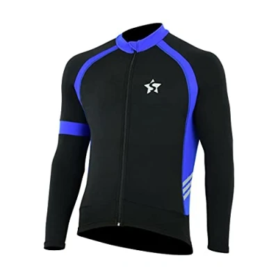 Image of Sikma Mens Cycling Jersey Long Sleeve perfect use in Winter Thermal Cold Wear roubaix Top Bike Racing Windstopper Jacket(Black/Blue, X Large)