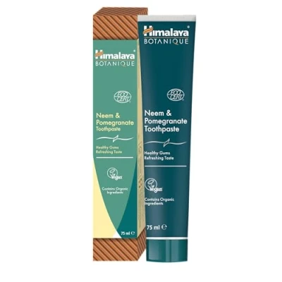 Image of Ecocert Cosmos Natural Certified Himalaya Botanique Neem &amp; Pomegranate Toothpaste with Organic Herbal Extracts, Fights Plaque, Brightens Teeth, No Fluoride, SLS Free, Vegan, 75ml
