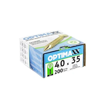 Image of 4.0 Optimaxx Extreme Performance Wood Screws 200PC Box (4.0x35mm, Zinc Plate &amp; Yellow Passivated, Pozi Screws)