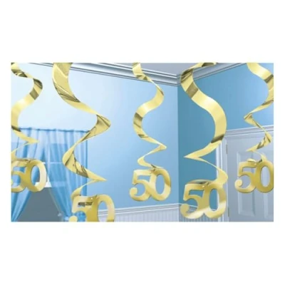 Image of (PKT) Adult 5 Piece Golden Anniversary Swirl Decorations 61cm