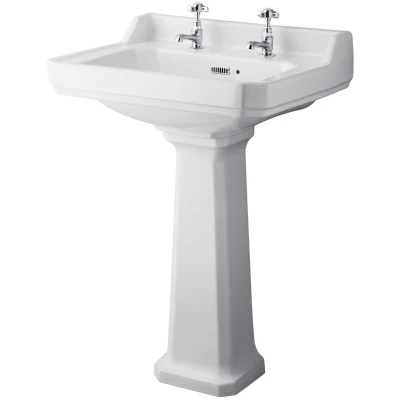 Image of Hudson Reed Richmond Basin and Comfort Height Full Pedestal 600mm Wide 2 Tap Hole