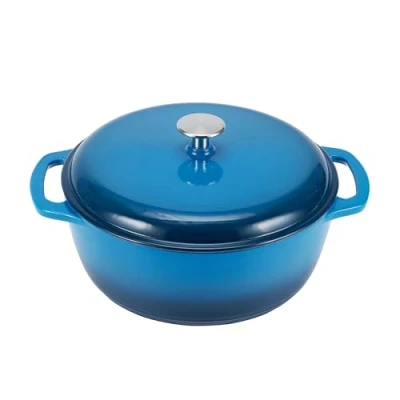 Image of Amazon Basics Enameled Cast Iron Round Dutch Oven with Lid and Dual Handles, Heavy Duty, 5.6 L, Blue