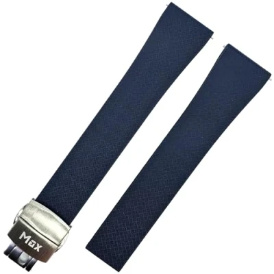 Image of Max CTS Watch Strap, FKM Rubber, Stainless Steel Tri Fold Clasp, Quick Release Spring Bars, 20mm/22mm, Black, Blue, Green, for Traditional/Smartwatches (22mm, Blue)