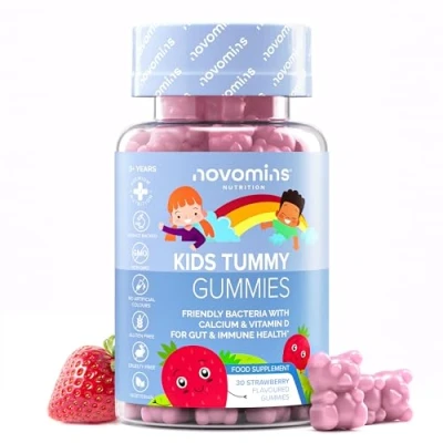 Image of Kids Probiotic Gummies Probiotics for Children Kind Tummy Vegetarian 1 Month Supply Vitamin D &amp; Calcium 30 Chewable Vitamins Childrens Gut Health by Novomins