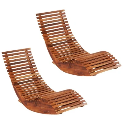 Image of vidaXL Elegant Acacia Wood Rocking Sun Loungers Set Comfy Ergonomic Design for Indoor and Outdoor Spaces, Brown