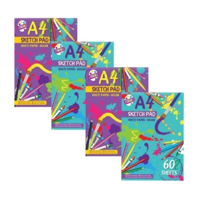 Image of A4 Drawing Pad 4 Packs Sketch Book 60 Sheets Each of 80gsm Thick White Paper 240 in Total Books for Children Beginners and Adults