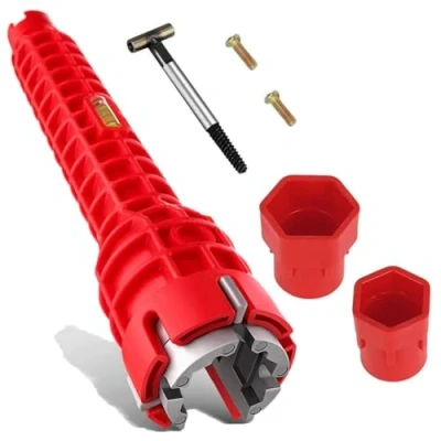 Image of 14 in 1 Faucet Wrench Tool Set for Kitchen Red Plumbing Tools Tap Sink Spanner Multi Purpose Tight Space,Sink Toilet Bowl,Bathroom,Kitchen Installation and