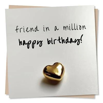 Image of Beautiful Gold Heart Happy Birthday Friend Card Special for Your Friends Sincere Heartfelt Greetings Wish Women, Men Made in UK