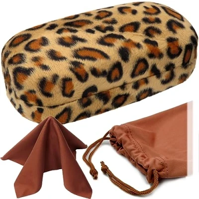 Image of MyEyeglassCase Extra Large Hard Sunglasses Case Glasses Holder with Drawstring Pouch and Cleaning Cloth, As505 Leopard 1,