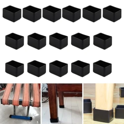 Image of 16Pcs Rectangle 30x35mm Silicone Chair Leg Floor Protector, Black Caps, Furniture Foot Protectors, Stool caps to Prevent Hardwood Scratches and Reduce Noise