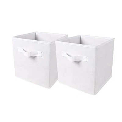 Image of BonChoice Foldable Storage Cubes Boxes Pack of 2 with Handle for Home Organization, Fabric Wardrobe Box Organizer Basket Bins Clothes Beddings Toys Towels, Collapsible &amp; Durable (White, 2)