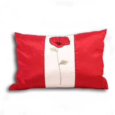 Image of Paoletti Poppet Floral Embroidered Cushion Cover, Cream/Red