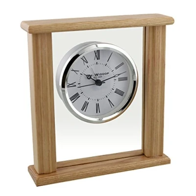 Image of Light Wood and Glass Stylish Quartz Mantel Desk Clock