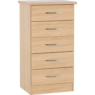 Image of Seconique Nevada 5 Drawer Narrow Chest in Sonoma Oak Effect
