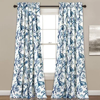 Image of Lush Decor Curtains Dolores Darkening Window Panel Set for Living, Dining Room, Bedroom (Pair), 84&quot; x 52&quot;, Blue, 2 Count