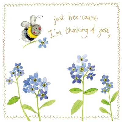 Image of Alex Clark Just because I&#039;m Thinking of you Bee and Flowers Foil Card Bees Floral Nature Plants Sympathy Designed Printed in the UK…