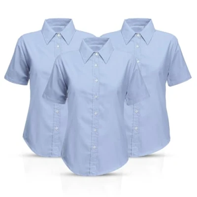 Image of ND Sports Girls School Blouses 2 Pack Short Sleeve Shirts for Ages 220 Easy Iron, Classic Fit, White &amp; Blue Uniform Tops, Lightweight Polycotton Daily Wear