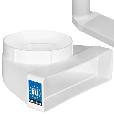Image of KOTARBAU® Flat Duct Deflection Piece 90 for Ventilation Round Square Transition 204 x 60 mm Plastic Diameter 125 White Connector Elbow Exhaust Air Supply