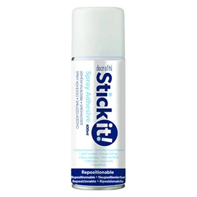 Image of Stick it Spray Adhesive, Repositionable, Clear, 400ml, Glue for Home and Craft Projects, Strong Bond once Set Long Lasting, Ideal Paper, Cards, Photographs, Rubber, Fabrics more