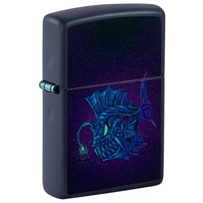 Image of Zippo Windproof Lighter Angler Fish Design Black Light Navy Matte Refillable for Lifetime Use Gift Box Metal Construction Made in USA, One Size