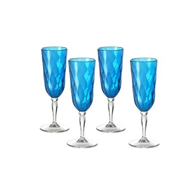 Image of Omada Design 4 Glasses for Champagne, 6,89 fl oz Flute in acrilic Unbreakable Plastic, Diamond Line, Turquoise
