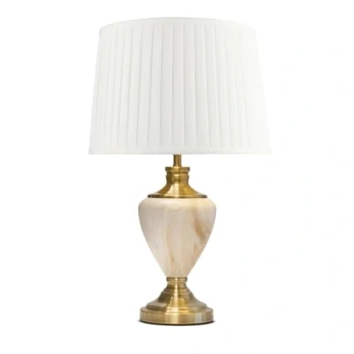 Image of Lighting Supermarket Hepburn Large Cream Marble Effect Table Lamp with Pleat Shade &amp; Gold