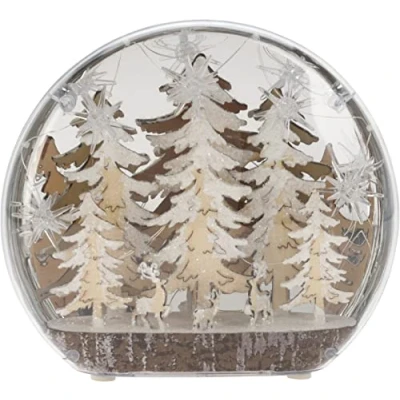 Image of Muddy Hands Oval Dome Woodland Christmas Scene with Deers LED Warm White Light Up Battery Powered Table Top Ornament Decoration