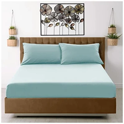 Image of GC GAVENO CAVAILIA Extra Deep, Non Iron Percale Fitted Sheet, Super Soft Plain Dyed Easy Care Bedding, Polycotton, Sorbet Blue, King