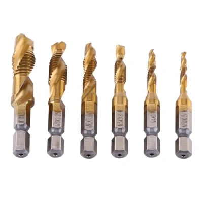 Image of PUSOKEI Combination Drill and Tap Bit, 6pcs Metric Thread M3 M10 Titanium Coated HSS Bits 1/4&quot; Hex Shank