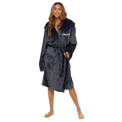 Image of Luxury Super Soft Fleece Dressing Gown Bath Robe Hooded Thick Warm Snuggle (Grey Hooded, 2X Large)