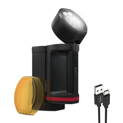Image of ANSMANN Rechargeable Searchlight [Black] 1700 Lumens Spotlight with Tilting Lamp Head &amp; 5 Lighting Functions Incl Charging Station, Wall Bracket, USB Cable and Colour Filter Disc 3 Year Warranty
