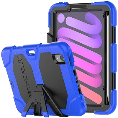 Image of TECHGEAR G SHOCK Case Designed for iPad Mini 7 2024 / 6 2021 (7th &amp; 6th Generation) Tough Rugged HEAVY DUTY Armour Shockproof with Stand Kids Schools Builders Restaurant BLUE