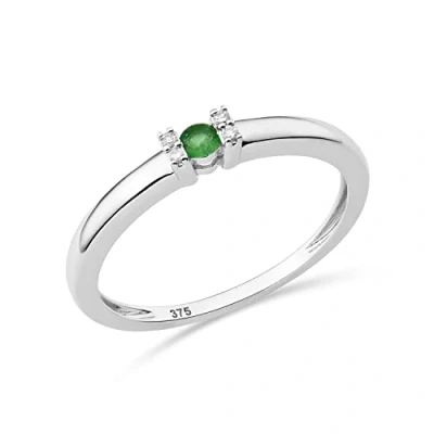 Image of MIORE Diamond Engagement Rings for Women, Tension Mount Setting Ring in 9ct White Gold with Green Emerald Gem and Natural Diamonds, Solid Ring, Wedding Delivered Jewellery box