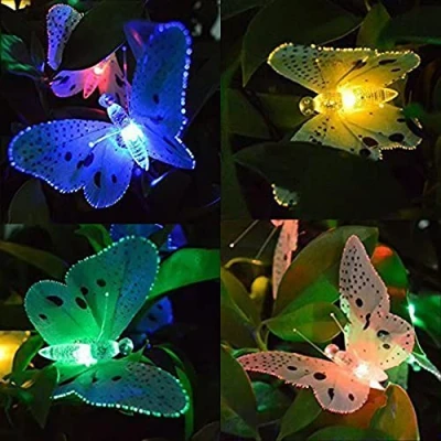 Image of ZQX Solar String Lights Garden, 12 LED Fiber Optic Butterfly Lights,Waterproof Multicolor Animal Fairy Outdoor for Outside Patio Balcony Yard Lawn Pathway Party Decoration