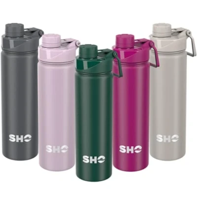 Image of SHO Stainless Steel Sports Bottle Leak Proof, BPA Free, No Sweat, Vacuum Insulated Double Walled Metal Flask Water 12 Hours Hot 24 Cold (660ml Forest Green)