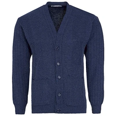 Image of Mens Knitted Cardigan Classic Style Cardigans V Neck Button Jumper Plain Coloured (XX Large, Navy)