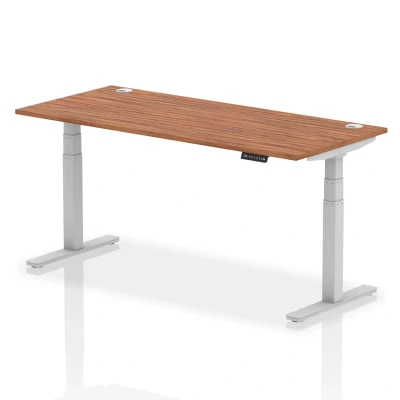 Image of Air 1800x800mm Height Adjustable Desk Walnut Cable Ports Silver Leg