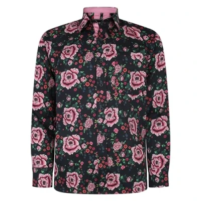 Image of KAM Rose Print Shirt Long Sleeve Button Up Collared Casual Black Plus Size Mens 2XL 8XL 6051LS (UK, Alpha, 6XL, Plus, Regular)
