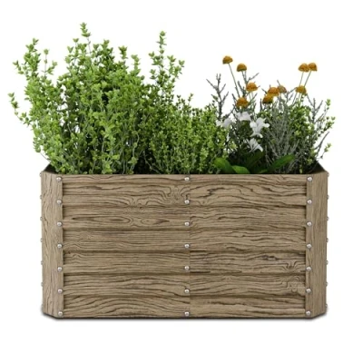 Image of blumfeldt High Grow Straight Raised Garden Bed, 432L Ergonomic Planter in Wood Look Galvanised Steel for Flowers, Herbs &amp; Vegetables Weatherproof Rust Resistant with Open Base Easy Assembly