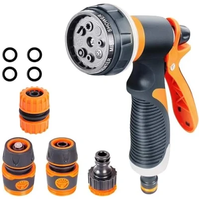 Image of Garden Hose Pipe Spray Gun,8 Adjustable Patterns Nozzle, High Pressure Anti Slip Water Gun for Plants &amp; Lawns Watering, Car Bike Washing and Pets Bathing