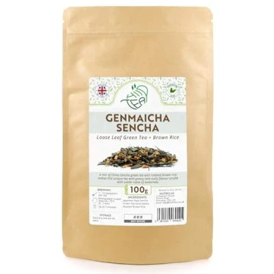 Image of Genmaicha Sencha Green Premium Loose Leaf Tea With Roasted Brown Rice (100g)