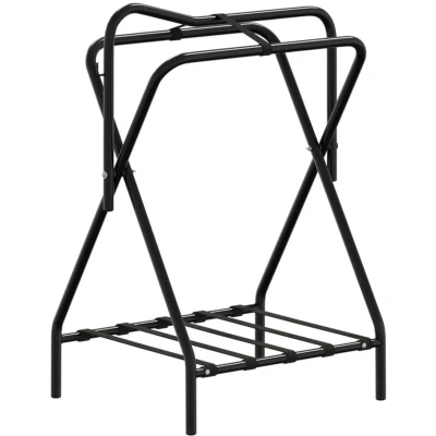 Image of vidaXL Foldable Saddle Rack Freestanding Black Iron Horse Tack Stand with Shelf for Stable/Barn Organizing 68x52x96cm