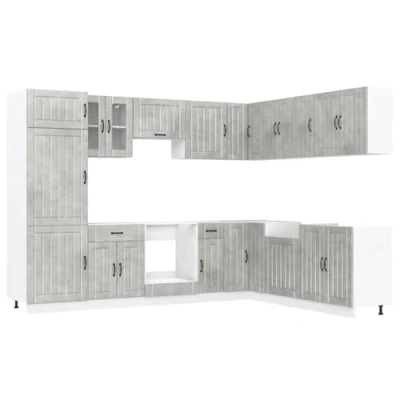 Image of vidaXL Lucca 14 Piece Kitchen Cabinet Set Concrete Grey Engineered Wood Modern Storage Solution for Kitchens