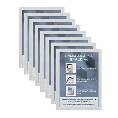 Image of STANDNEE 8PCS A4 Magnetic Picture Frame, Self Adhesive Frame for Wall, Paper Display Poster, Picture, Notice, Signage, Certificate(Sliver)