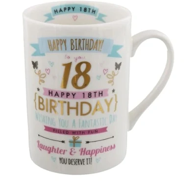 Image of Signography Happy Birthday Pink &amp; Gold Design 18th Eighteen Mug Boxed Present Gift