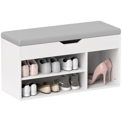 Image of HOMCOM Shoes Cabinet Bench Hidden Storage Padded Seat Organiser Footwear Rack Hallway Cream White
