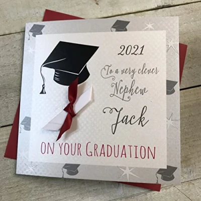 Image of WHITE COTTON CARDS PERSONALISED GRADUATION CARD, NEPHEW A SCROLL DESIGN Handmade (P20 41 NEP &amp; XP20 NEP)